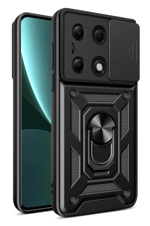 Newface Xiaomi Poco M6 Pro 4G Kılıf Pars Lens Yüzüklü Silikon - Siyah