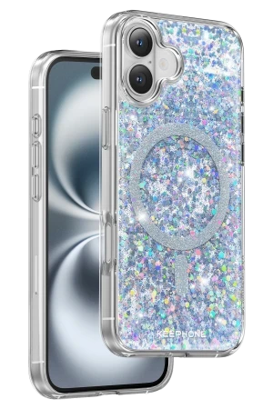 Keephone iPhone 16 Plus Interstellar Glitter Magsafe Kılıf - Mavi