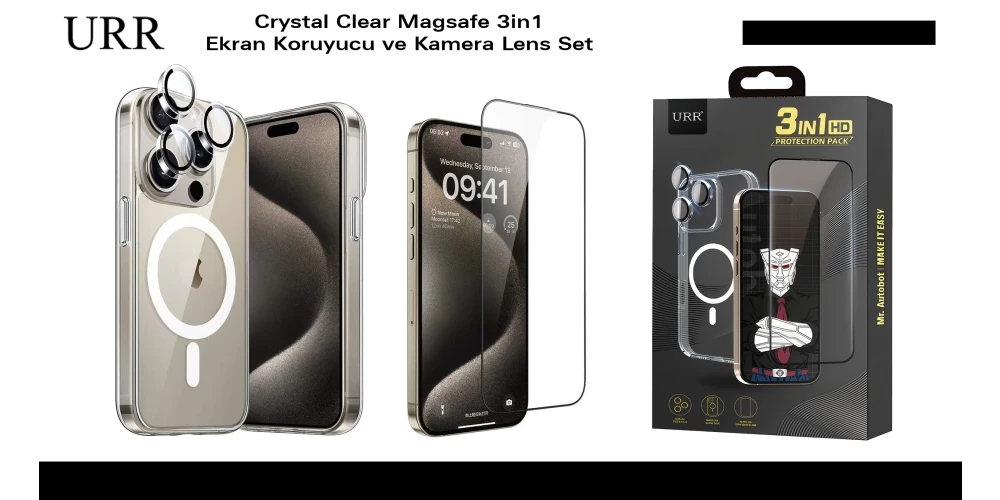 Crystal Clear Magsafe 3in1 Ekran Koruyucu ve Kamera Lens Koruyucu