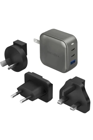 Energea TravelWorld Universal GaN66 2 Adet 65W Type-C ve 1 Adet 36W USB 3.0 Çıkışlı Hızlı Şarj Aleti - Koyu Gri