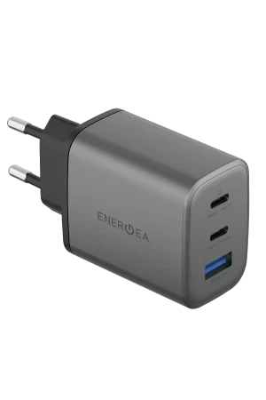 Energea AmpCharge GaN65 2 Adet 65W Type-C ve 30W USB 3.0 Çıkışlı Hızlı Şarj Aleti - Koyu Gri