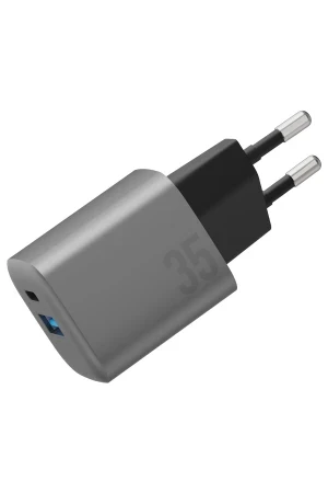 Energea AmpCharge GaN35 35W Type-C ve 30W USB 3.0 Çıkışlı Hızlı Şarj Aleti - Koyu Gri