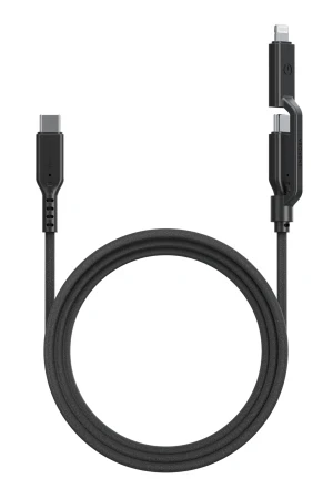 Energea Flow Duo 2in1 1.5M 240W Type-C to Type-C ve Lightning PD Hızlı Şarj Kablo - Siyah