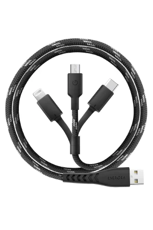 Energea C89 NyloFlex 3in1 1.5M 3A USB to Type-C / Lightning / Micro Hızlı Şarj Kablo - Siyah