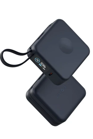 Energea MagPac Mini Plus Dijital Göstergeli 10.000 mAh 20W Type-C 2 Adet 20W Type-C Kablo Çıkışlı 15W Telefon Saat Kablosuz Şarj Destekli Magsafe Powerbank - Lacivert