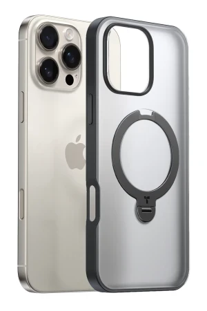 Torras Apple iPhone 16 Pro O Stand Spin Serisi Magsafe Kılıf - Siyah