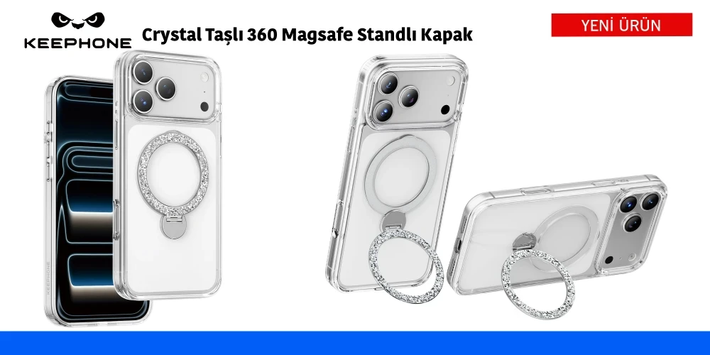 Crystal Taşlı 360 Magsafe Standlı Kapak