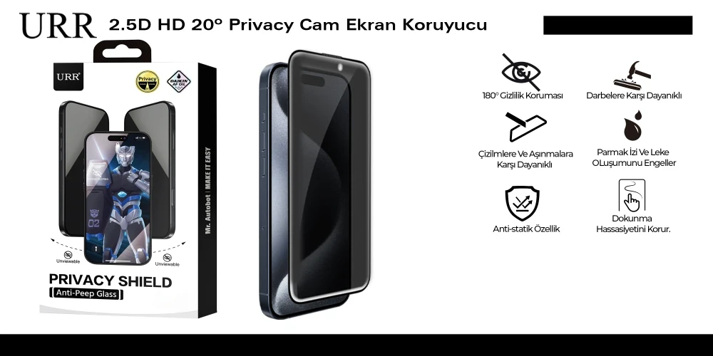 2.5D HD 20º Privacy Cam Ekran Koruyucu