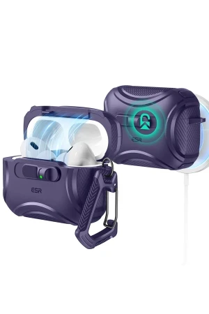 ESR Apple Airpods Pro 3 (3.nesil) Cyber FlickLock Magsafe Şarj Destekli Kilitli Kılıf - Mor